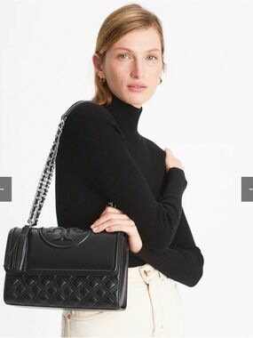 Tory Burch Fleming Convertible Shoulder Bag Large Black Leather
